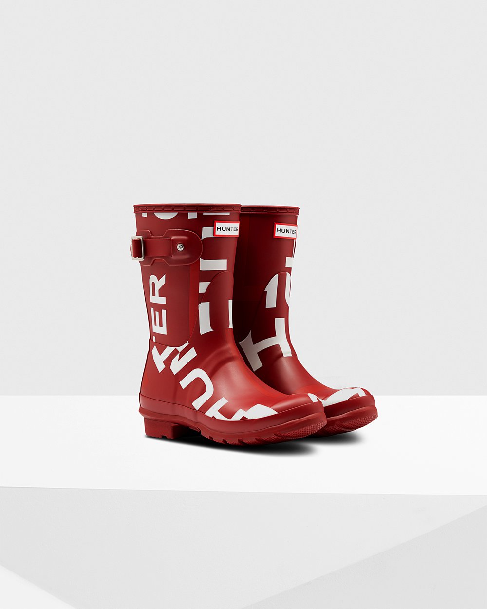 Botas de Lluvia Cortas Hunter Mujer - Original Exploded Logo - Grises Rojos - BTIXDNW-17